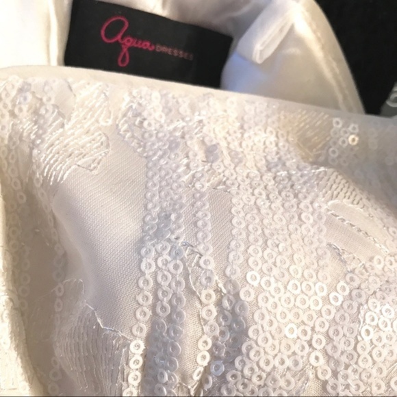 AQUA Hi Low Prom Semi-Formal Sequins White Dress 2 - Picture 5 of 6